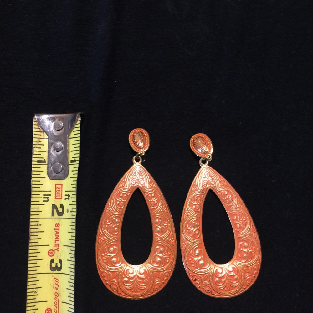 Vintage orange and gold tone clip hoop earrings